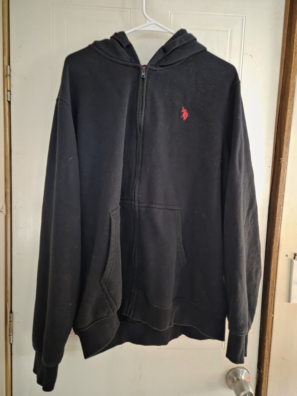 U.S. Polo Assn. Black Zip Hoodie with Red Pony Emblem